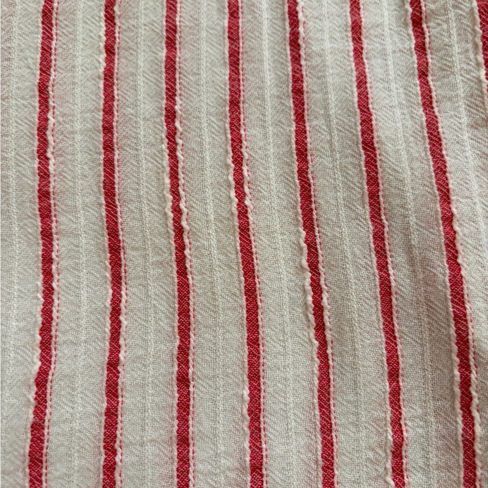 Striped Cuffed Sleeveless Blouse V-Neck Cream Red Systemaction Size XL - Picture 4 of 7